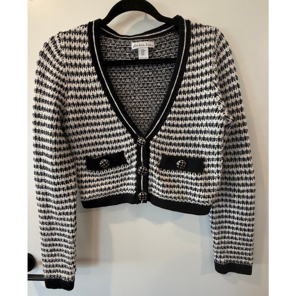 London Kaye Cropped Cardigan Womens Medium Black and White